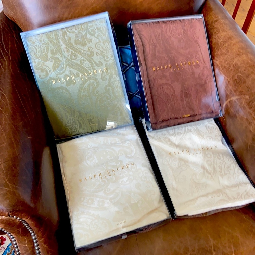 Already SOLD all. 70” Round Ralph Lauren Home Table Cloth green, brown